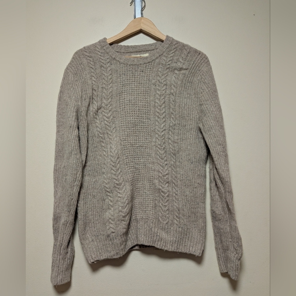 The Normal Brand Wool Blend Cable Knit Sweater Men's Medium Oatmeal